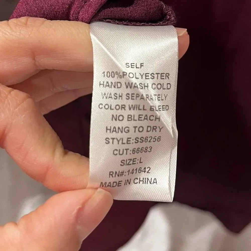 SHE+SKY Burgundy high neck blouse with long sleeves SIZE LARGE - Picture 7 of 8